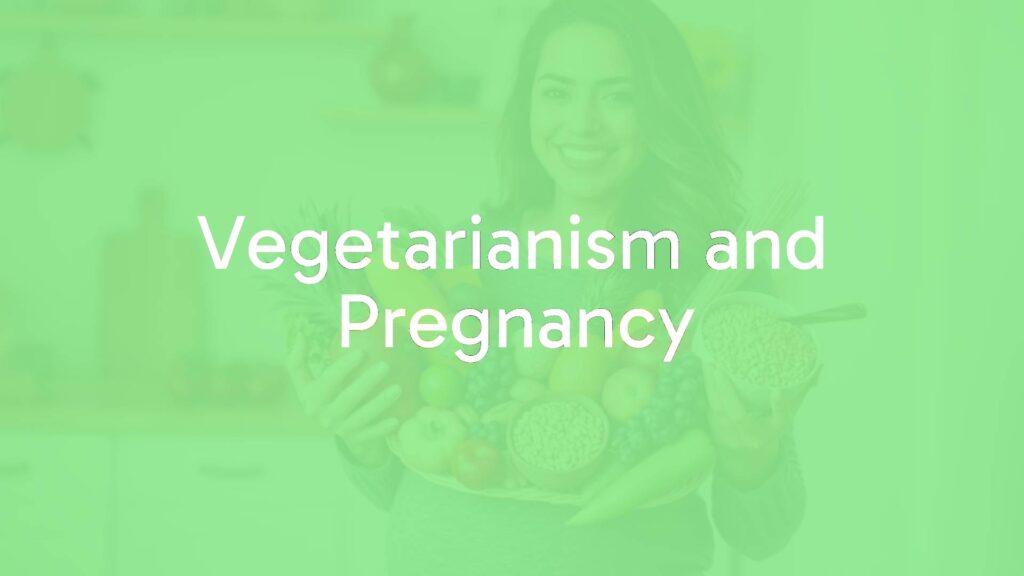 A happy pregnant woman holding a variety of fresh vegetarian foods like fruits, vegetables, nuts, and grains, warm and healthy atmosphere, realistic.