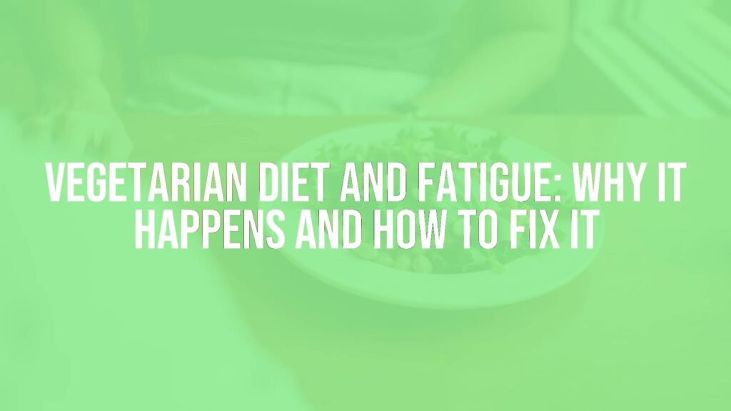 A tired person sitting at a table with vegetarian food like leafy greens, beans, and nuts, looking fatigued but hopeful, warm natural lighting, realistic style.