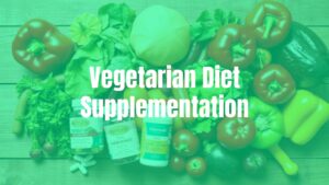 Colorful assortment of fresh vegetables, fruits, and dietary supplement bottles on a wooden table, bright and healthy, realistic.