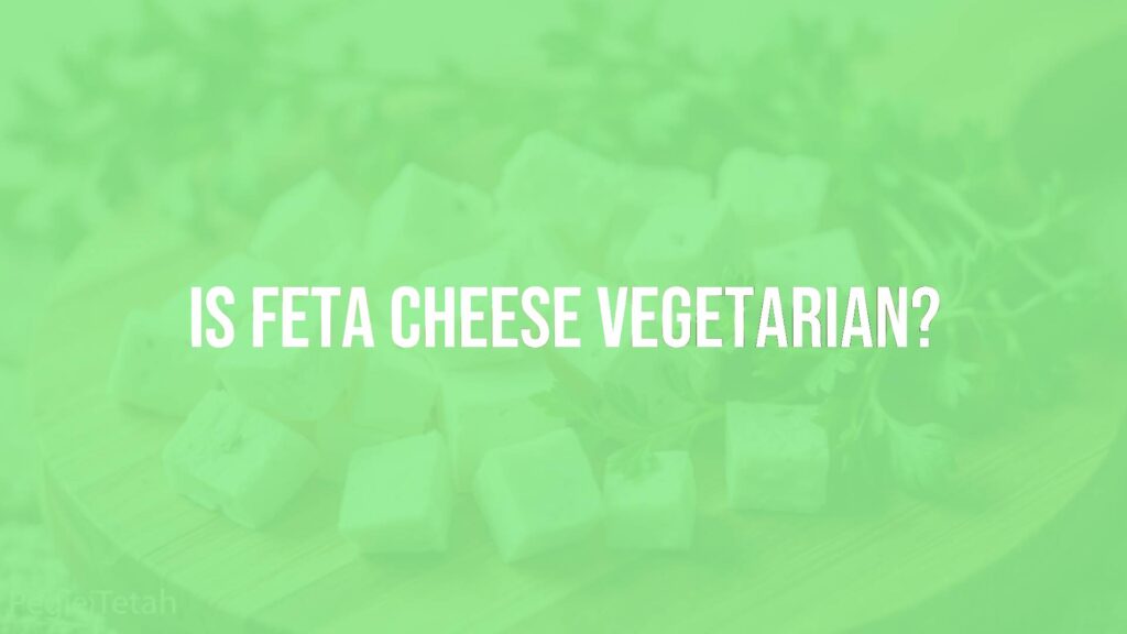 A close-up of feta cheese cubes on a wooden board, fresh herbs around, with a 'Vegetarian' label nearby, soft lighting, realistic.