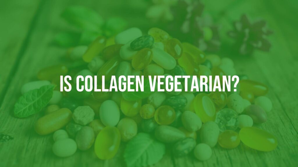 A pile of vegetarian supplements with collagen alternatives, natural and colorful, on a wooden table, bright and healthy vibe, realistic.