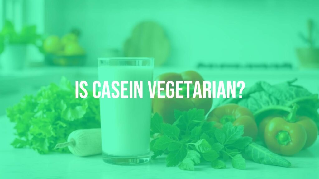 A glass of milk with casein protein powder, fresh vegetables around, bright and clean kitchen background, realistic.