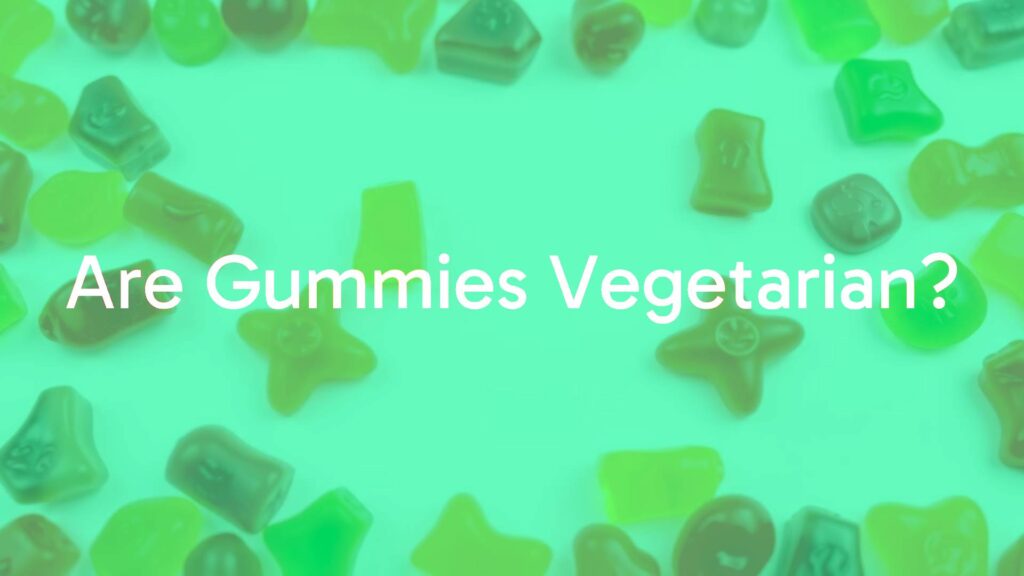 Colorful vegetarian gummy candies on a clean white background, plant-based ingredients, cheerful and inviting, illustrative style.
