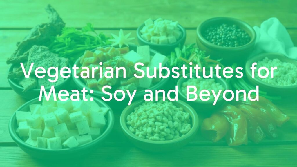 Assortment of vegetarian meat substitutes, including tofu, tempeh, and soy products, arranged on a wooden table, warm lighting, realistic.